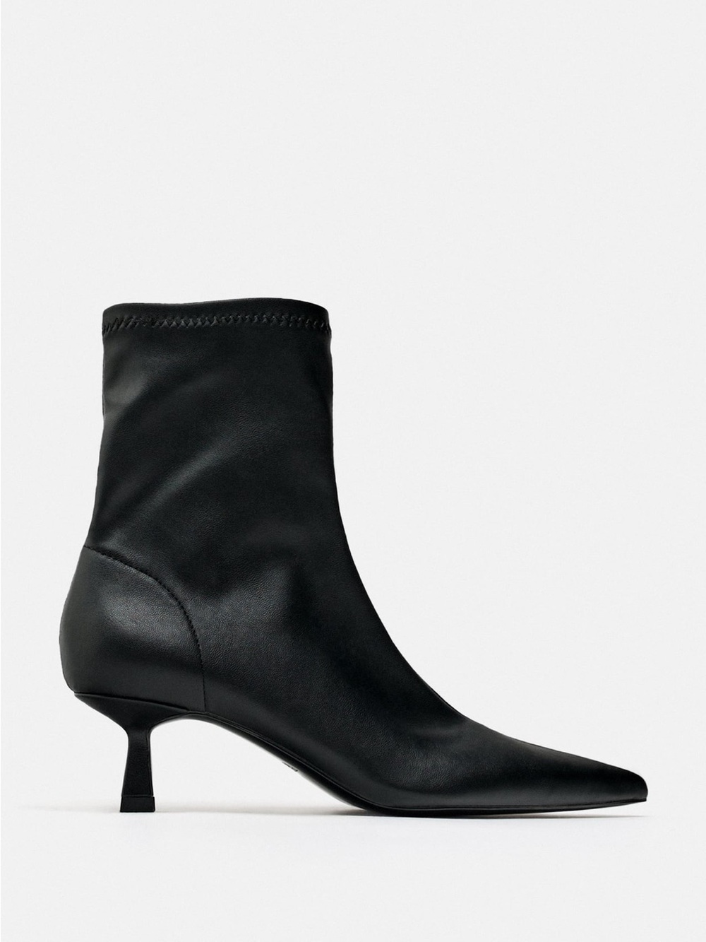Zara Black Pointed Ankle Boot with Kitten Heel